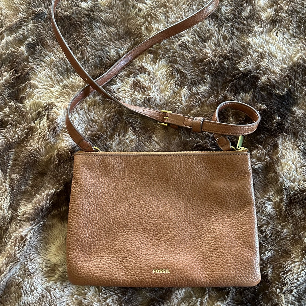 Fossil Tan Leather Crossbody Bag
